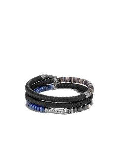 John Hardy Classic Chain Sterling Silver & Black Woven Leather with Opal & Silver Calcite Triple Wrap Bracelet BMS90461BLOPKN
