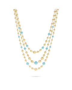 Marco Bicego Africa 18K Yellow Gold and Turquoise Three Strand Statement Necklace CB2287 TU Y 02
