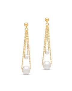 James Free White Freshwater Pearl Chain Dangle Earrings