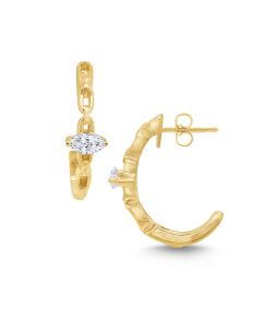 James Free 14K Yellow Gold Marquise Diamond Hoop Earrings 