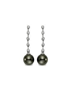 Black Tahitian Pearl and Diamond Earrings 9-9.5mm