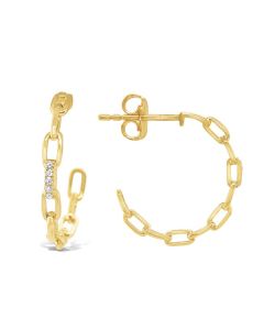 James Free 14K Yellow Gold Chain Link Diamond Hoop Earrings 