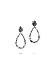 John Hardy Classic Chain Silver Pear Drop Earrings With Black Sapphire & Spinel EBS906074BLSBN