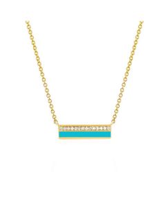 EF Collection 14K Yellow Gold Turquoise Enamel & Mini Diamond Bar Necklace EF-60674-115582