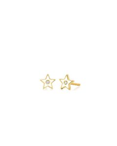 EF Collection Yellow Gold Diamond White Enamel Star Stud Earrings EF-60675