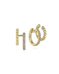 Gabriel & Co. 14K Yellow Gold Diamond And beaded Double Huggies EG14526Y45JJ