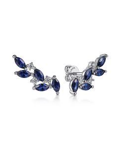 Gabriel & Co. 14K White Gold Diamond and Blue Sapphire Olive Branch Climber Earrings EG14842W45SA