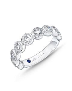 Memoire Toujours Large Milgrain Bezel Diamond 18K White Gold Wedding Band EMTU105