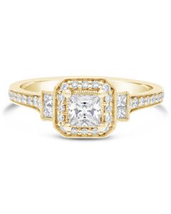 Yellow Gold Vintage Halo Engagement RIng