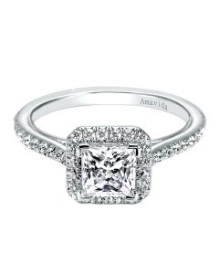 ER6305W83JJ Amavida Amaranta 18k White Gold Diamond Square Halo Princess Cut Semi-Mount Engagement Ring 