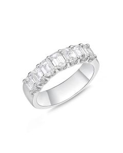 Memoire Geo Arts Prong Set 7 Stone Emerald Diamond Platinum Wedding Band ERGA308