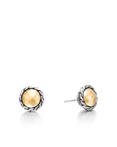 John Hardy Classic Chain Round Silver & Hammered Yellow Gold Stud Earrings