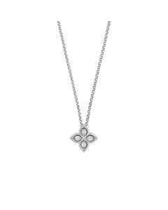 Roberto Coin Princess Small Diamond Flower Pendant Necklace in 18K White Gold