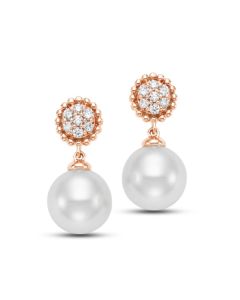 James Free 14K Rose Gold Pave Diamond Pearl Drop Earrings - FINAL SALE 