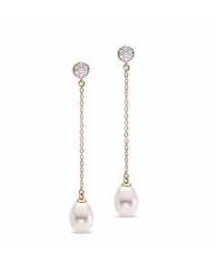 James Free Pave Diamond Top Freshwater Pearl Dangle Earrings