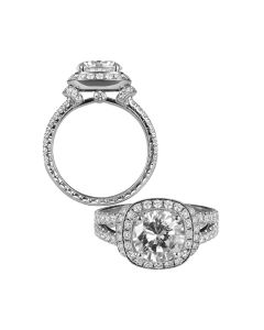 Jack Kelege White Gold Square Diamond Halo Engagement Ring