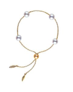 Mikimoto 18K Yellow Gold 7.5mm Akoya Pearl & Diamond Adjustable Bracelet MDQ10025ADXK