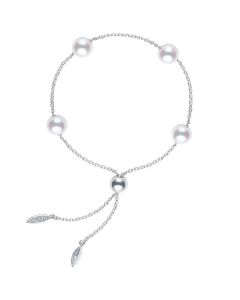 Mikimoto 18K White Gold 7.5mm Akoya Pearl & Diamond Adjustable Bracelet MDQ10025ADXW