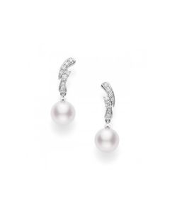 Mikimoto Akoya Pearl Dangle Earrings with Diamonds