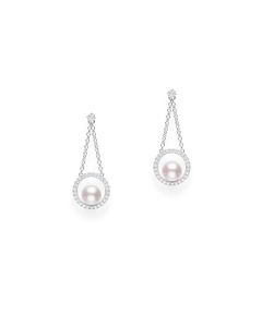 Mikimoto 18K White Gold Akoya & Diamond Dangle Earrings MEA10315ADXW