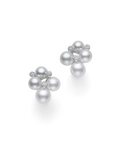 Mikimoto 18K White Gold Akoya Bubble Stud Earrings With Diamonds MEQ10052ADXW