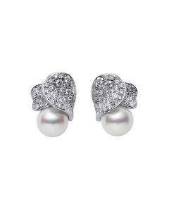 Mikimoto 18K White Gold Akoya & Diamond Petal Stud Earrings MEQ10090ADXW