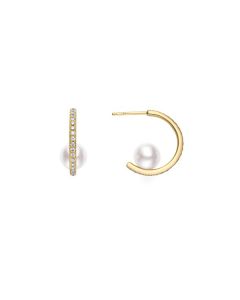 Mikimoto 18K Gold Diamond & Akoya Huggie Earrings MEQ10098ADXK