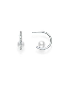 Mikimoto 18K White Gold Diamond & Akoya Huggie Earrings MEQ10098ADXW