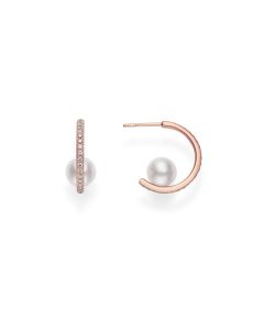 Mikimoto 18K Rose Gold Diamond & Akoya Huggie Earrings MEQ10098ADXZ