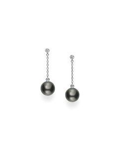 Mikimoto 18K White Gold Black South Sea & Diamond Drop Earrings MEQ10102BDXW