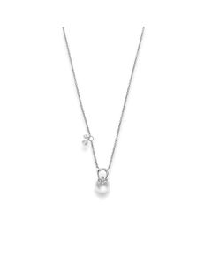 Mikimoto White Gold Diamond Dangle Flower & Pearl Necklace