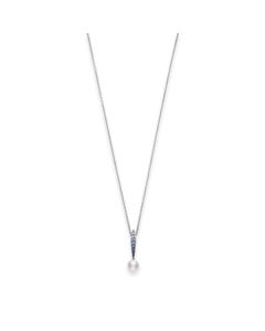 Mikimoto 18K White Gold Sapphire Spear & Akoya Pendant Necklace MPA10378ASXW