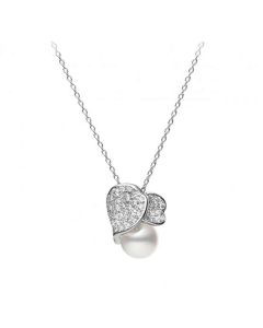 Mikimoto Double Diamond Petal & Akoya Pendant Necklace MPQ10073ADXW