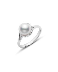 Mikimoto 18K White Gold Akoya & Diamond Twist Ring MRA10017ADXW