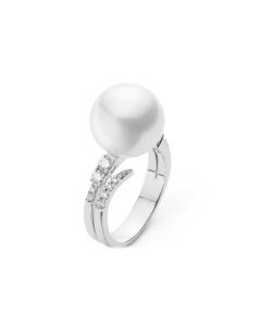 Mikimoto 18K White South Sea Ring With Diamond Accent MRA10214NDXW