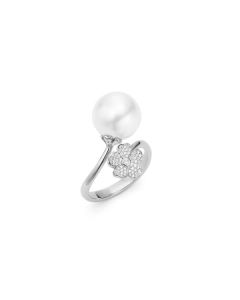 Mikimoto 18K White Gold Diamond Cherry Blossom & Pearl Ring MRA10227NDXW