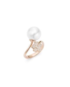Mikimoto 18K Rose Gold Diamond Cherry Blossom & Pearl Ring MRA10227NDXZ