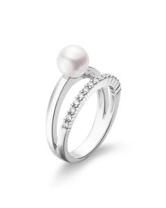 Mikimoto 18K White Gold Akoya & Diamond Split Shank Ring MRA10233ADXW