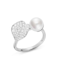 Mikimoto 18K White Gold Akoya & Diamond Petal Ring MRA10255ADXW