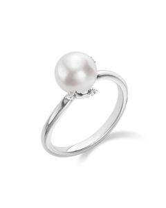 Mikimoto 18K Gold Classic Akoya Pearl Ring With Diamond Accent MRA10259ADXW