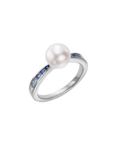 Mikimoto 18K White Gold Akoya & Blue Sapphire Cocktail Ring MRA10261ASXW