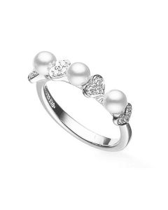 Mikimoto 18K White Gold Diamond Heart & Akoya Ring MRQ10030ADXW
