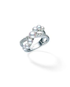 Mikimoto Akoya & Diamond Crossover Ring In 18K White Gold MRQ10066ADXW