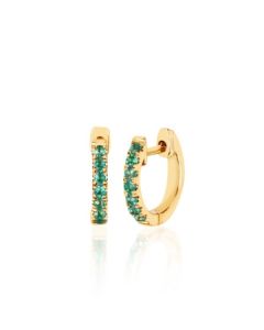 EF Collection 14K Yellow Gold and Emerald Mini Huggie Hoop Earrings