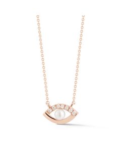 Dana Rebecca 14K Rose Gold Evil Eye Pendant Necklace With Diamonds & Pearl N2426-ROSE-18