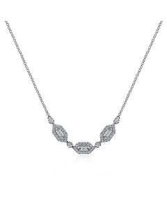 Gabriel & Co. 14K White Gold Baguette and Round Hexagonal Station Diamond Necklace NK6646W44JJ