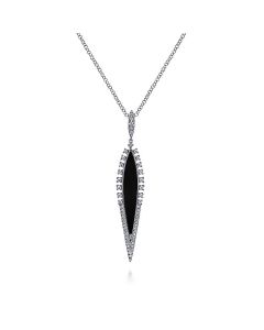 Gabriel & Co. 14K White Gold Diamond and Onyx Pendant Necklace NK6651W45OX