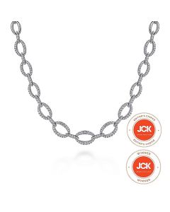 Gabriel & Co. 18K White Gold Graduating Oval Link Diamond Necklace NK6683W84JJ