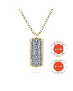 Gabriel & Co. 32 inch 14K Yellow Gold Diamond Pave' Dog Tag Hollow Chain Necklace NK6843-32Y45JJ