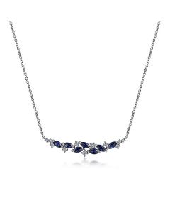 Gabriel & Co. 14K White Gold Diamond and Marquise Blue Sapphire Bar Necklace NK7252W45SA